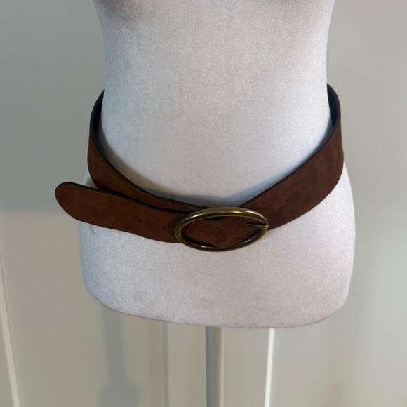 Massimo Dutti Accessories - Brown Suede Leather Belt with Gold Buckle